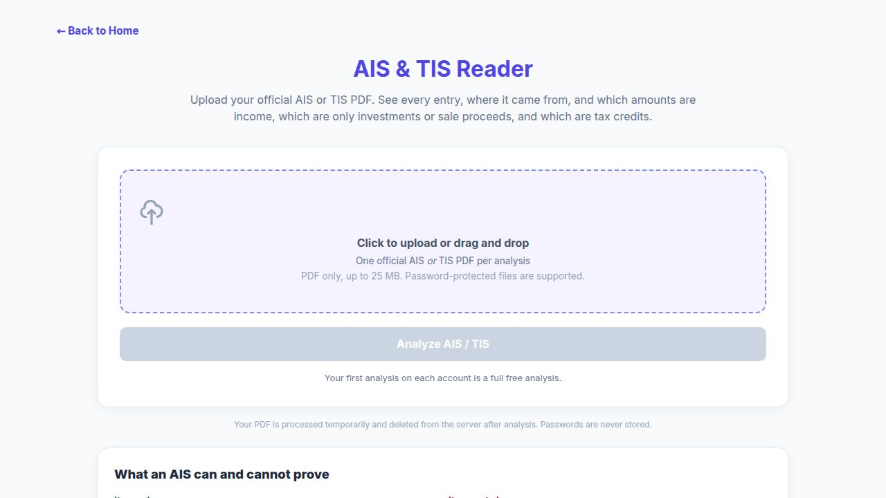 Screenshot of the AIS/TIS Reader & Analyser tool
