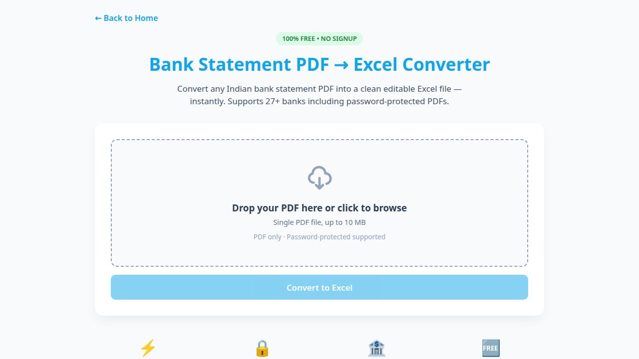 Screenshot of the Bank PDF to Excel Converter tool