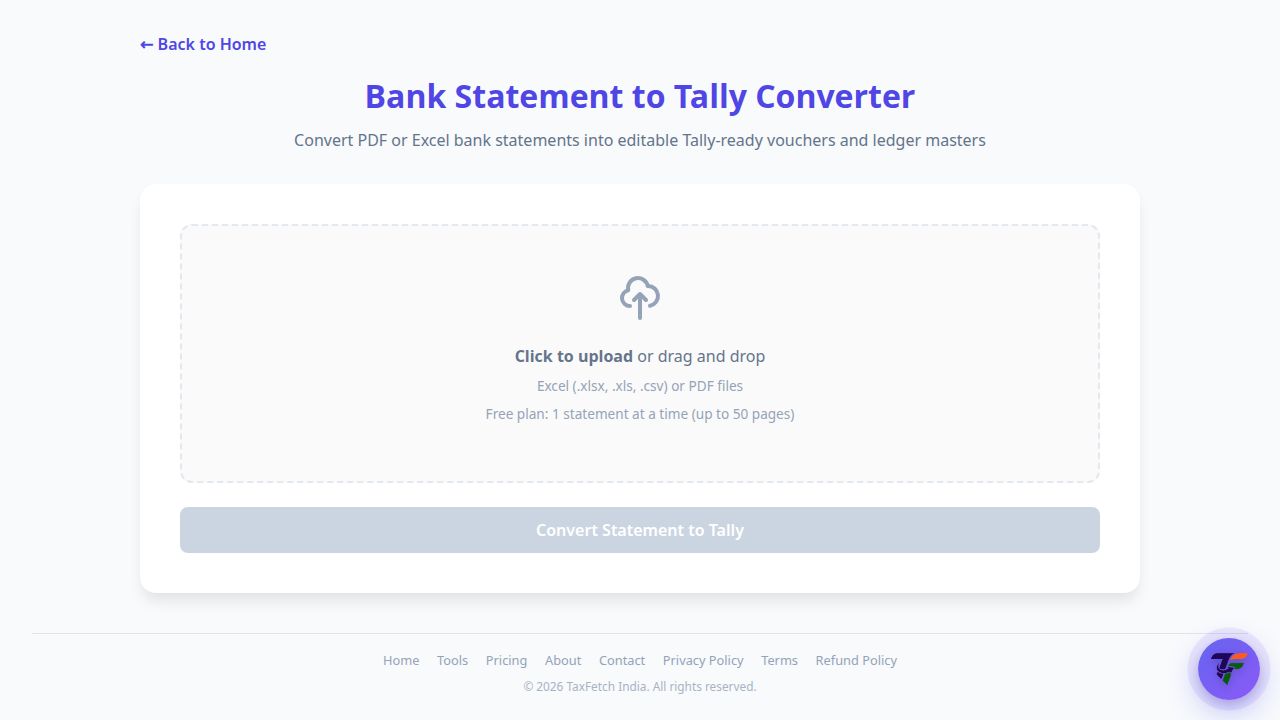 Screenshot of the Bank Statement to Tally tool