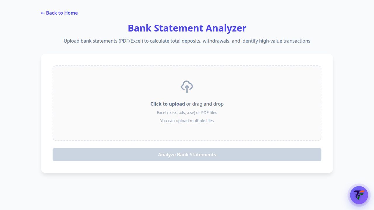 Screenshot of the Bank Statement Analyzer tool