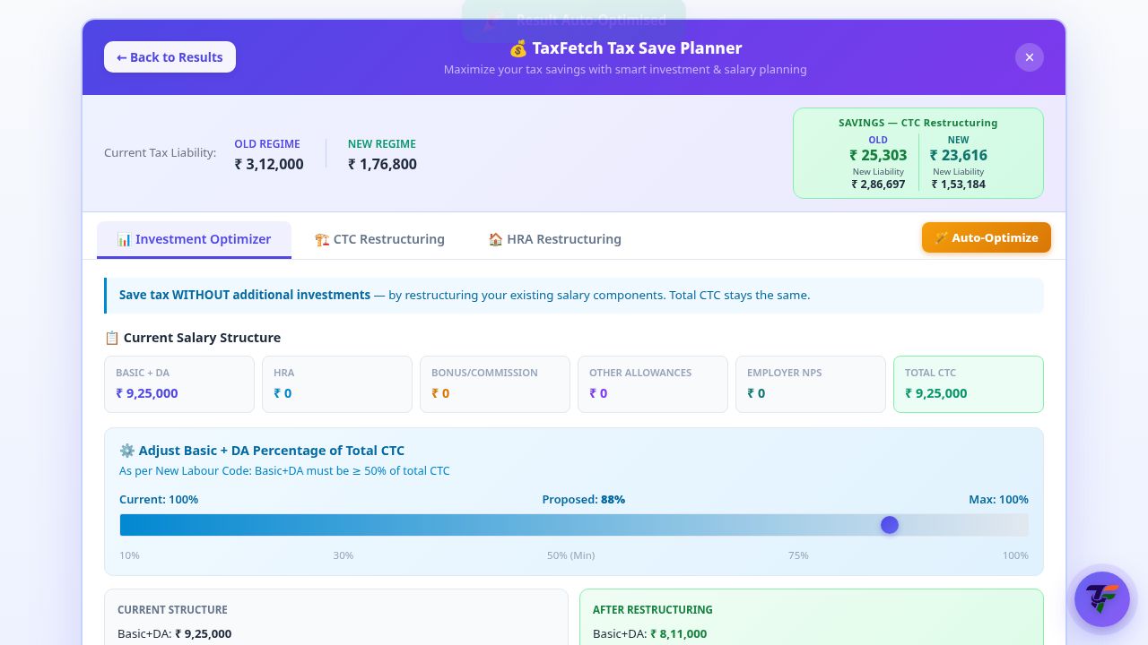 Tax Save Planner — CTC restructuring