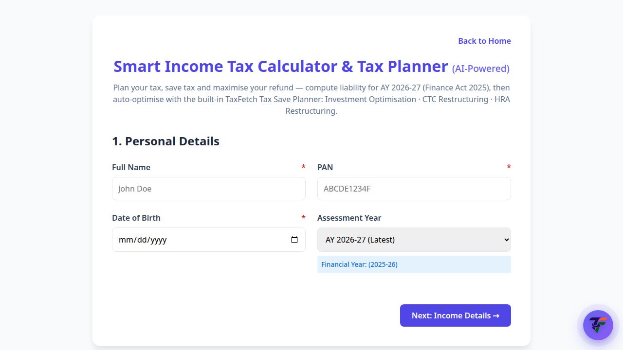Screenshot of the Income Tax Calculator tool