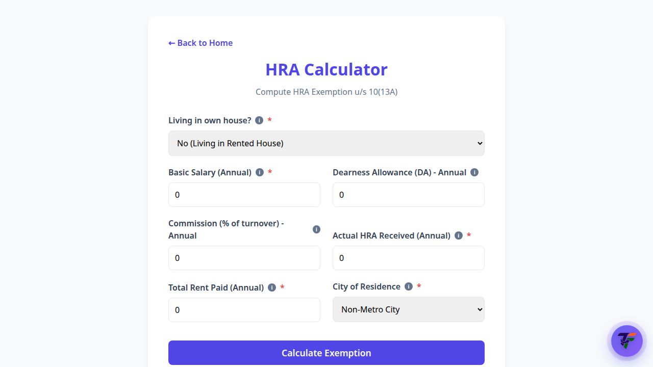 Screenshot of the HRA Calculator tool