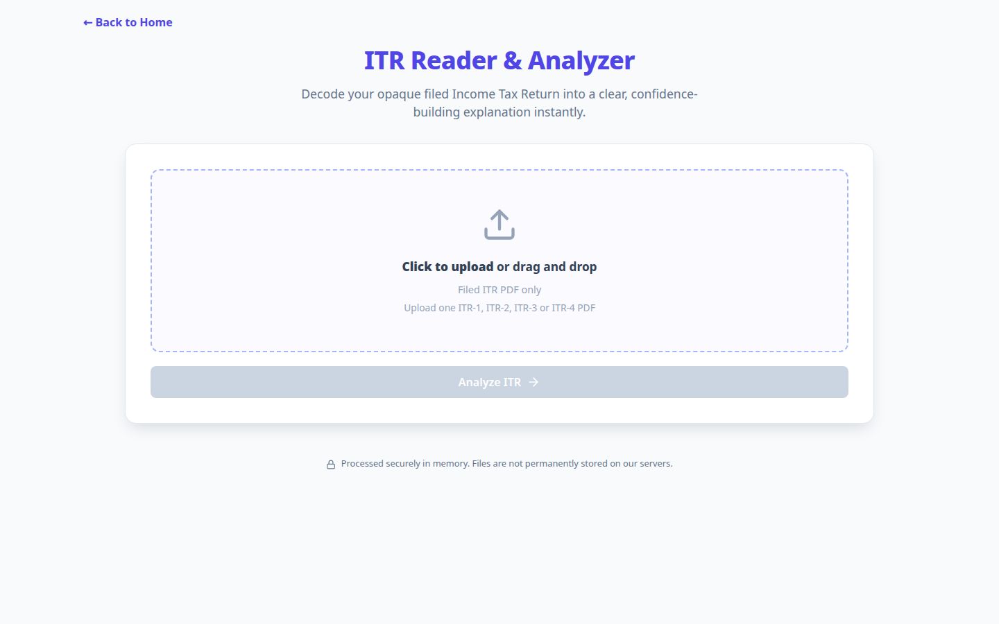 Screenshot of the ITR Reader tool